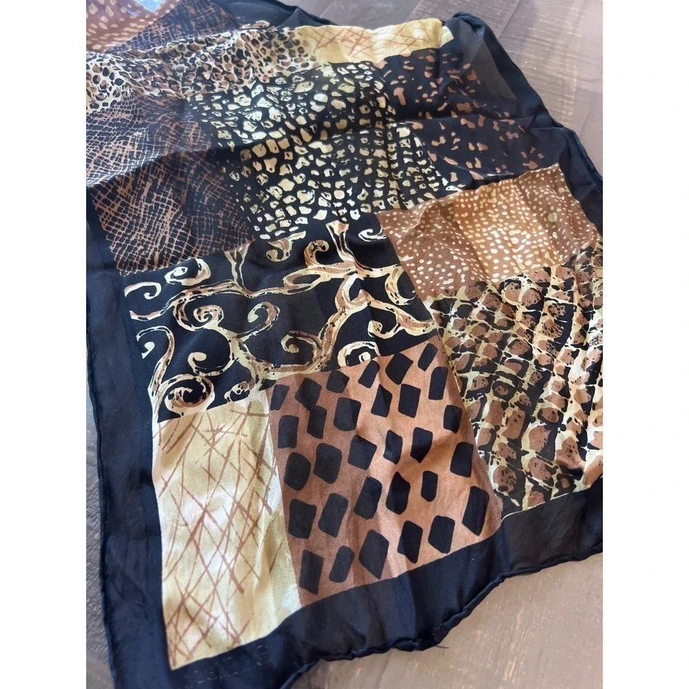 Bill Blass Vintage Silk Scarf Animal‎ Print Patchwork Baroque Gold Black Brown